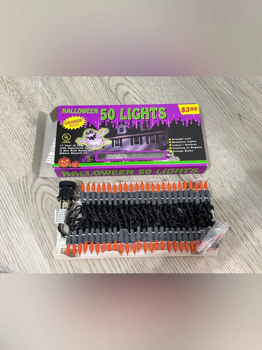HALLOWEEN Vintage Atico MINI LIGHTS 50 Ct Orange Bulbs 17 Ft Lighted Length NEW